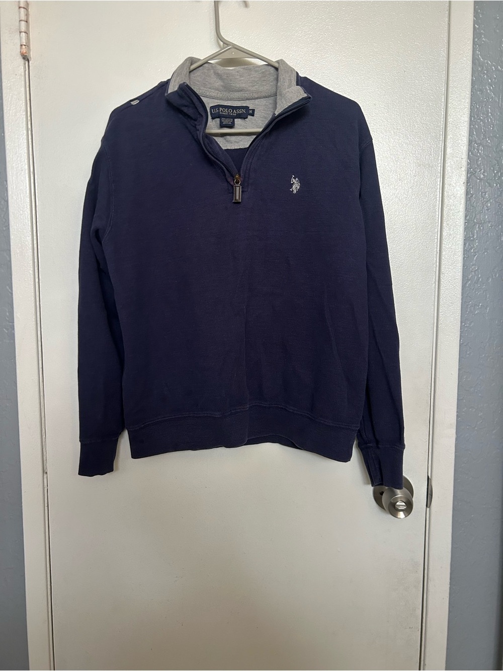 U.S. Polo Assn. Men's Navy Half-Zip Pullover with Gray Trim